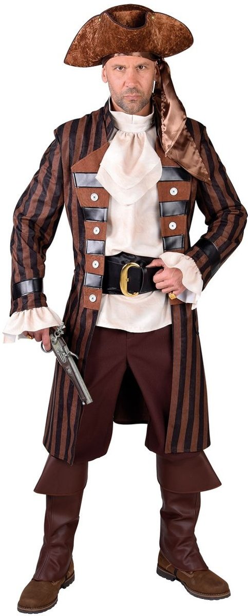 Steampunk Kostuum | Gestreepte Mantel Kaper Kapitein Zwartbaard | XL | Carnaval kostuum | Verkleedkleding